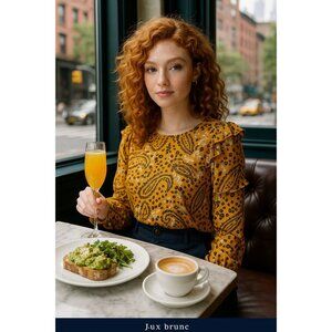 Abercrombie Fitch XS Mustard Paisley Floral Long Sleeve Ruffle Sheer Light Blous